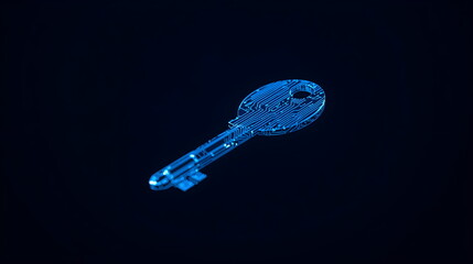 Glowing Blue Digital Circuit Board Key Concept on Dark Blue Background