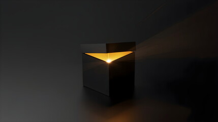 Mysterious Black Box Slightly Open with Bright Golden Light Beaming Out