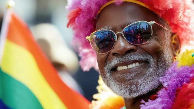 Video A person wearing a colorful rainbow wig and trendy sunglasses, perfect for creative projects or events