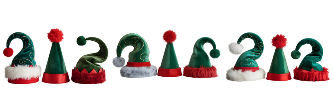 Collection of festive christmas elf hat candles isolated on transparent background