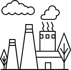 Industrial Factory Line Art Illustration