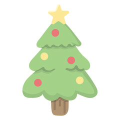Cute Pastel Christmas Tree Icon – Flat Holiday Illustration