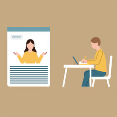 Flat Vector Split-Screen Online Classroom Layout