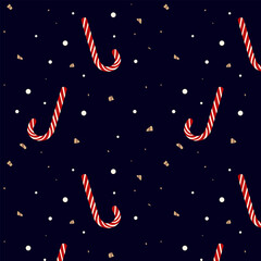 Midnight Candy Cane and Snow Pattern