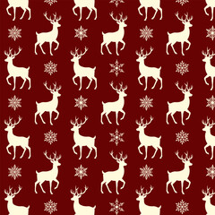 Seamless Christmas Reindeer and Snowflake Pattern