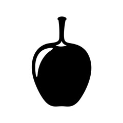Black silhouette of a common apple with a distinctive stem, a simple minimalist graphic icon. perfect for branding, education, health, and food designs, emphasizing universal appeal.