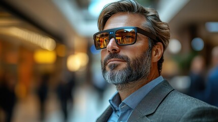 Business traveler uses AR wayfinding app for smooth navigation through busy airport environment.