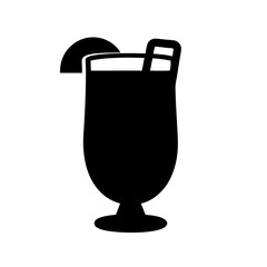 Obraz premium Black silhouette icon of a refreshing beverage in a tall glass with garnish