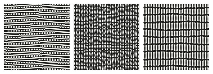 Vector seamless patterns set. Stylish wavy ornaments. Dotted stylish background. Smooth dotted waves. Stylised Australian Aboriginal Art. Modern surface design. Monochrome dotted swatches.