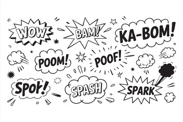 Retro Comic Book Sound Words with Bold Action Bursts
