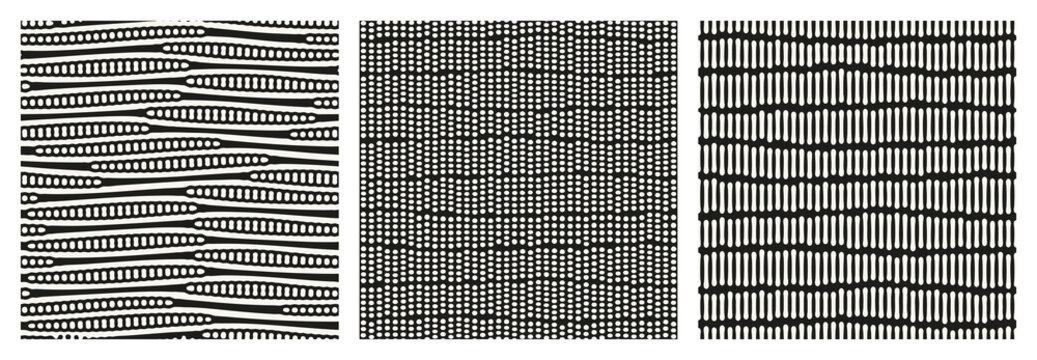 Vector seamless patterns set. Stylish wavy ornaments. Dotted stylish background. Smooth dotted waves. Stylised Australian Aboriginal Art. Modern surface design. Monochrome dotted swatches.