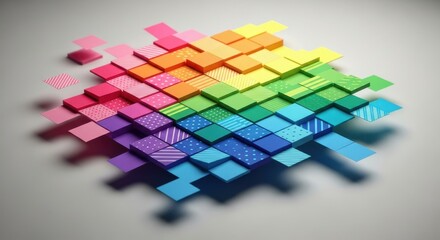 Colorful geometric squares forming abstract rainbow pattern