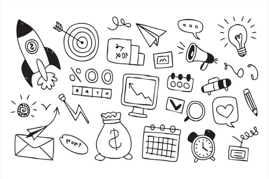 Doodle Style Office and Startup Symbols for Project Planning Graphics