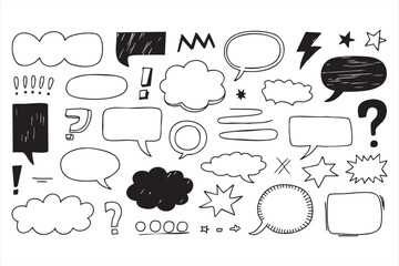 Line Art Speech Bubbles and Reaction Elements for UI and Communication Graphics