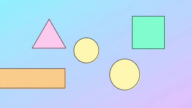 Vibrant geometric shapes triangle, circles, rectangle on a pastel gradient, ideal for educational visuals, modern graphic design, and foundational elements for dynamic video content