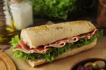 A spanish bocadillo sandwich with jamon	
