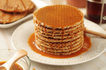 Stroopwafel, a thin, round cookie popular throughout the Netherlands	
