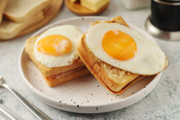 A croque madame sandwich, traditional dish of French cuisine