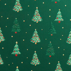 Obraz premium Decorated Christmas tree pattern green festive holiday background joyful ornamented fir trees