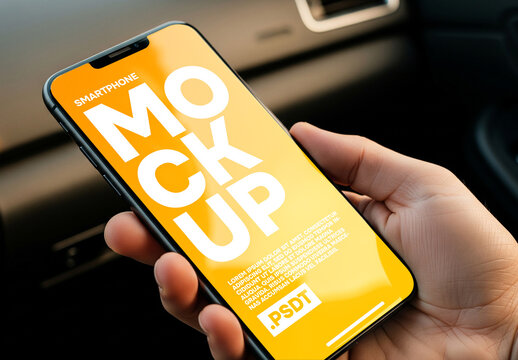 Mockup of smartphone screen in car