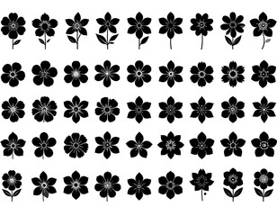 Set of monochrome floral silhouettes, varying styles and shapes, ideal for design elements