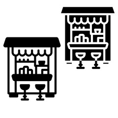 Solid Icons of Food Stalls or Bar