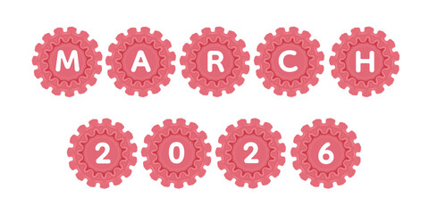 A soft pastel pink with wavy decorative edges badge featuring the text “March 2026,” designed with smooth wavy edges and a charming sweet style. Perfect for calendars, planners, spring-themed artwork