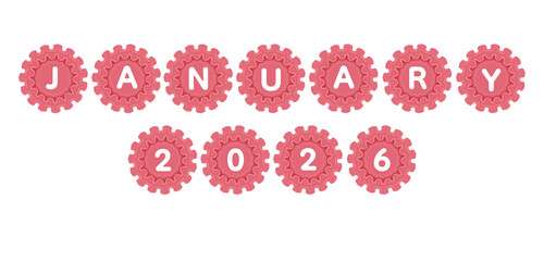 A soft pastel pink with wavy decorative edges badge featuring “January 2026,” perfect for planners, calendars, seasonal announcements, and decorative digital art.