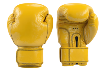 Yellow Boxing Gloves Back and Front Side on transparent background