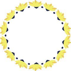 Wreath frame with colorful flower elements. Trendy graphic template. Cute empty frame box