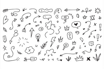 Black and white doodle elements for journaling pages, posters, and design layouts