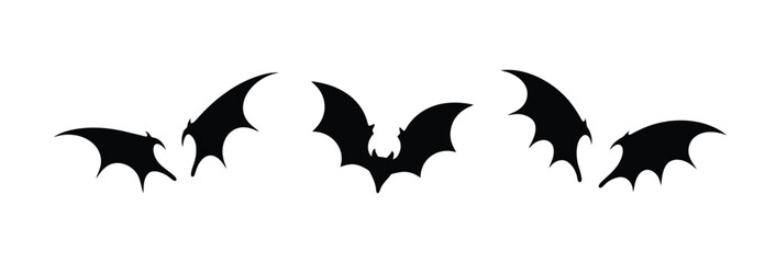 Collection of silhouetted flying bats for halloween decorations