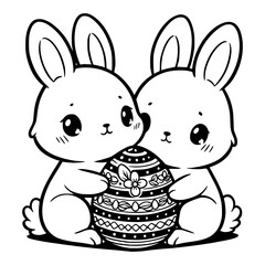two adorable rabbits embracing an easter egg vector image illustration