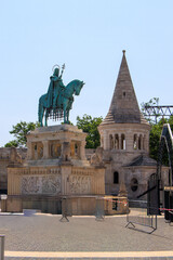 Budapest, Hungary. The Statue of Saint Stephen located in front of The Fisherman's Bastion.