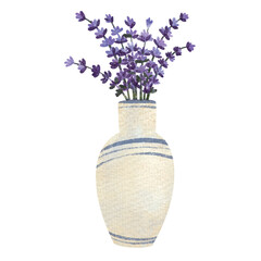 Watercolor Illustration of Lavender Flowers in Vase⁠
