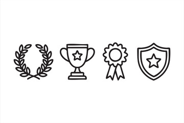 Trophy and badge outline icons perfect for certificates and branding