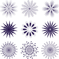 Snowflake variations icon collection. Snowflakes white ice crystal on white background. Winter symbol