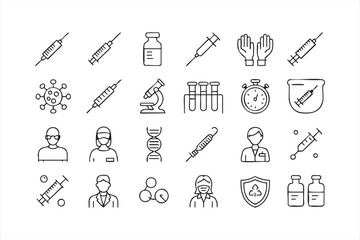Immunology and biotechnology vector icon set