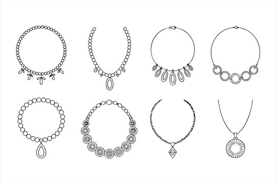 Elegant pendant and bead necklace line illustrations