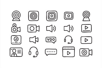 Black-and-white outline icons for video content creators