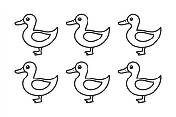 Adorable Duck Line Art Illustrations for School Worksheets and Apps