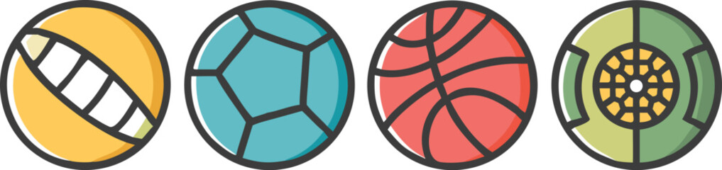 Set of colorful various kind of sport ball vector isolated with a sphere icon for a competition