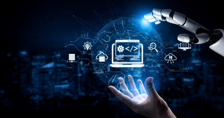 AI streamlines web development with smart coding tools, interface automation, and futuristic design systems for building efficient online platforms. Artificial intelligence spline