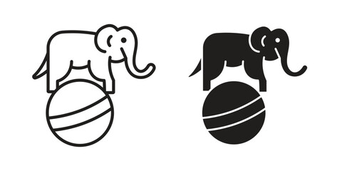 Elephant on a ball icons symbol, logo illustration. Vector graphics set