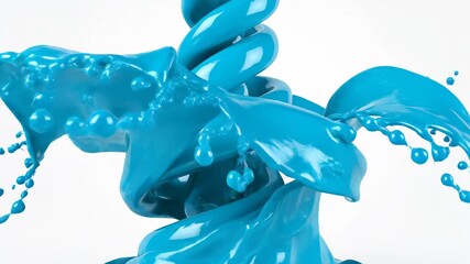 Viscous cyan paint liquid splashing twisting into a dynamic abstract shape captured with high speed photography in a studio - Powered by Adobe