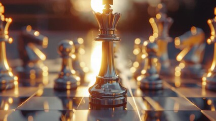 Video Group of chess pieces arranged on a chess board, perfect for strategic planning or competitive games