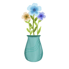 Flowers in Turquoise Vase Illustration⁠
