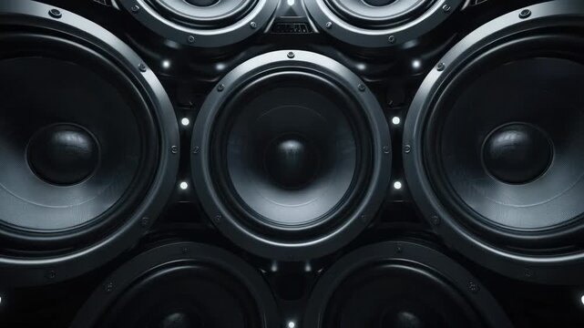 Video A group of stacked speakers used for public address or music amplification, often seen in outdoor events or meetings