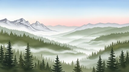 Fototapeta premium Paisaje acuático de bosques y montañas. Fondo de naturaleza salvaje.