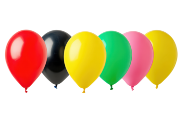 colorful party balloons in row isolated on white or transparent png